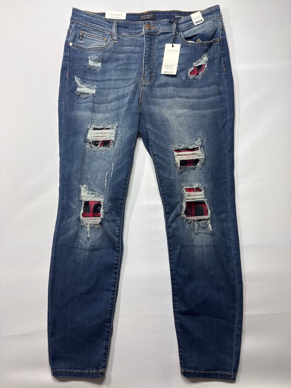 NWT Judy Blue Women's Gingham Peek-A-Boo Skinny Fit Stretch Jeans - 1XL (35x28)